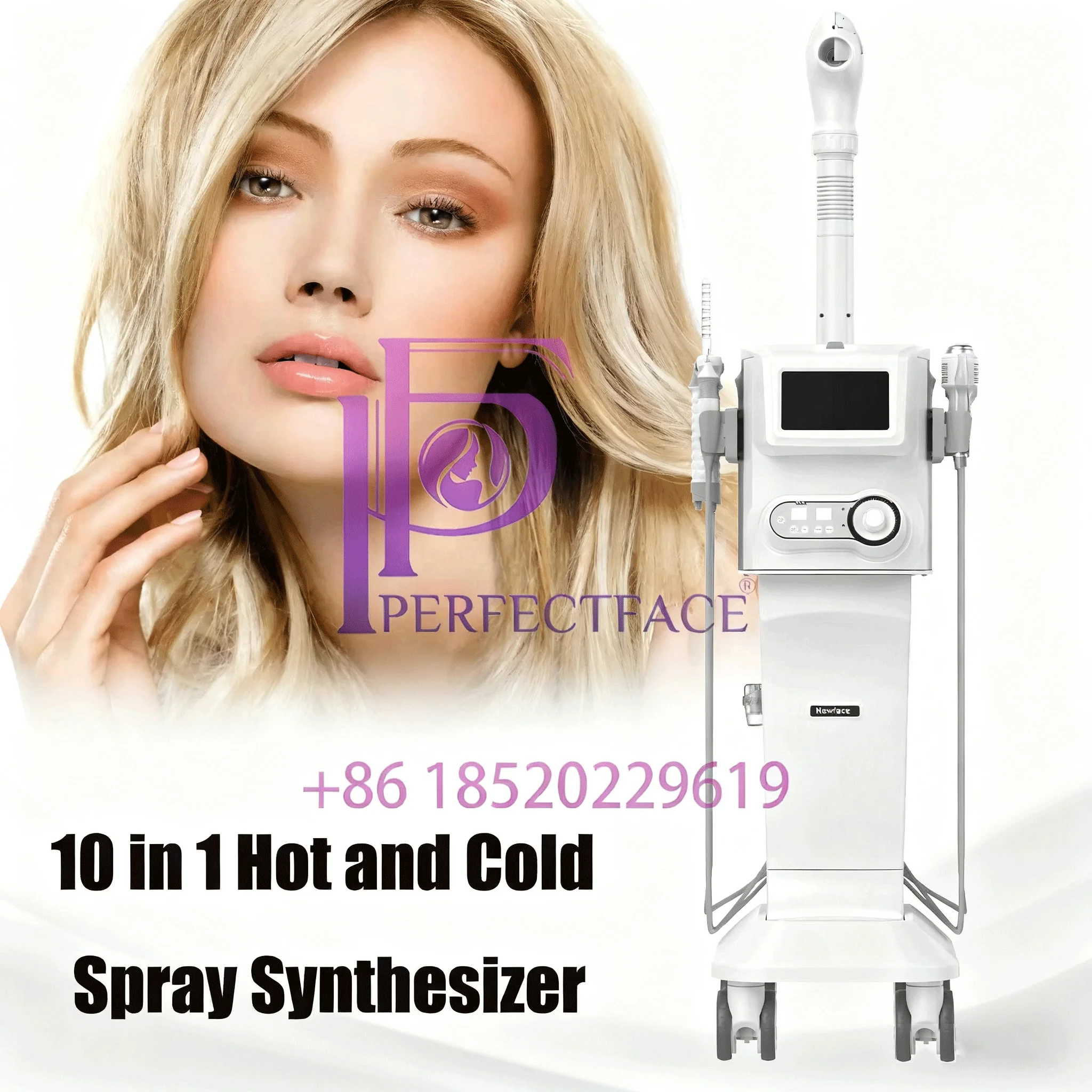 Professionele ultrasone gezichtsspuitmachine met koude / warme functie en vibratiemassage voor diepe huidverjonging