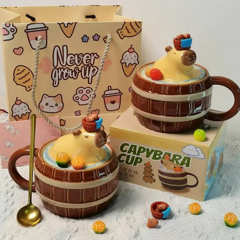 

450ml Capybara Mug Cute Capybara Coffee Mugs Cartoon Capybara Aesthetic Mug Kids Gift Porcelain Coffee Cup Funny Tea Cup