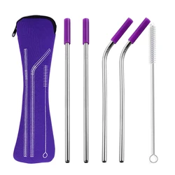 4-piece stainless steel straw with cover reusable eco-friendly straw with cleaning brush bag Travel straw Bar cocktail straw