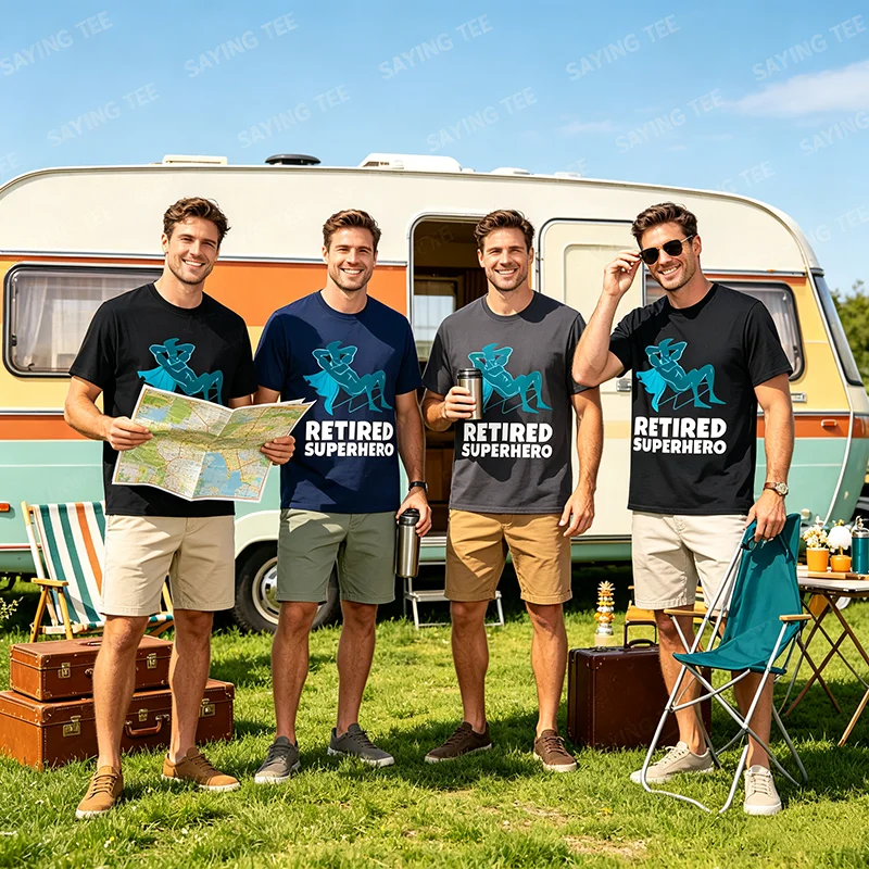 Lustiges T-Shirt für pensionierte Superhelden mit Legenden-Inschrift, Y2K-Stil, Persönliches Ruhestandsgeschenk für Opa, Modisches Herren-Oberteil – Detail 3