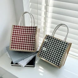 Borsa a tracolla singola in lino di cotone per studenti durevoli di moda Shopping Tote Check Plaid borse per la spesa in tela di lino femminile/BS