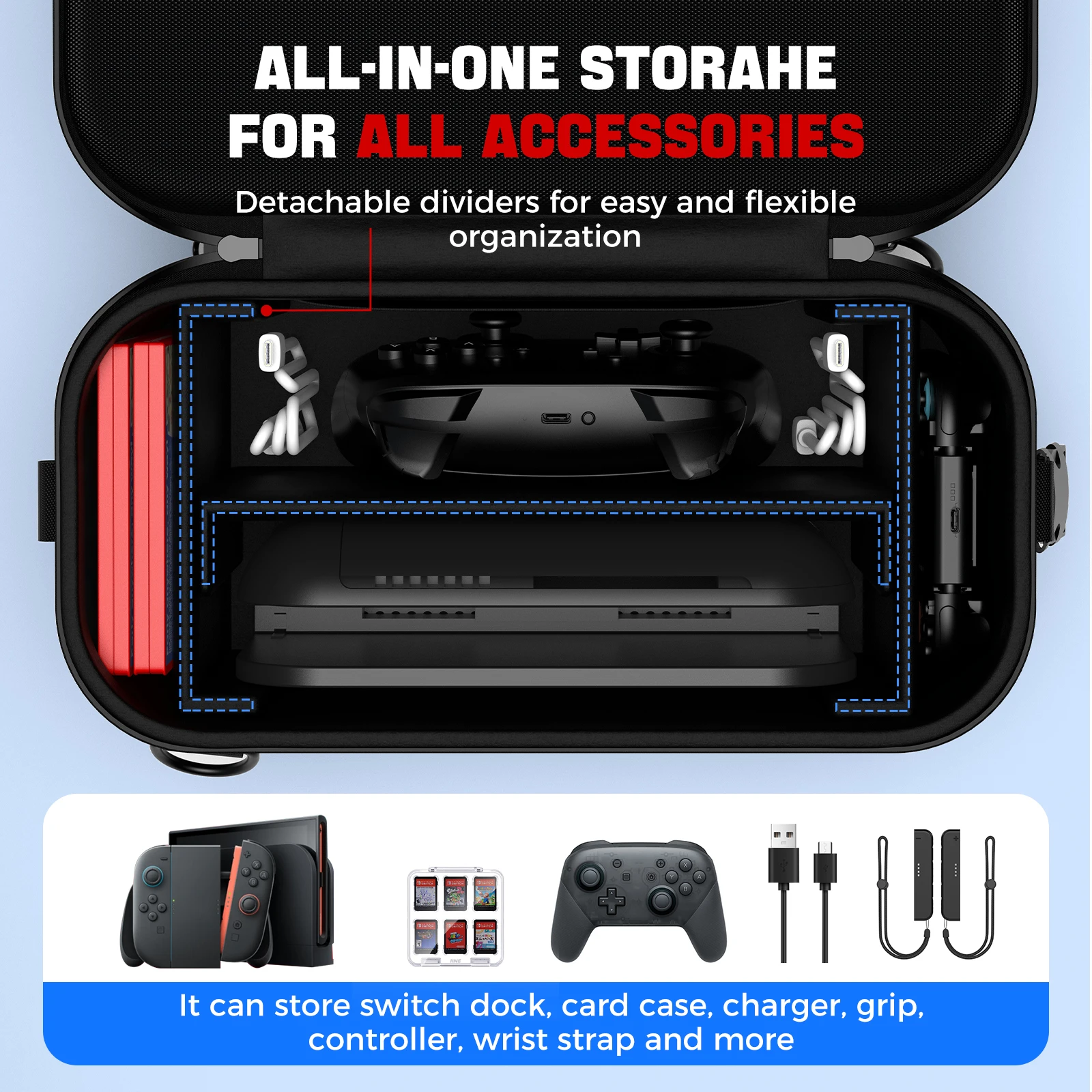 IINE SPLIT CARRYING STORAGE BAG FÜR SWITCH 2 / Großes Fassungsvermögen & abnehmbares Design & langlebiges EVA-Material & stoßfest & sturzsicher