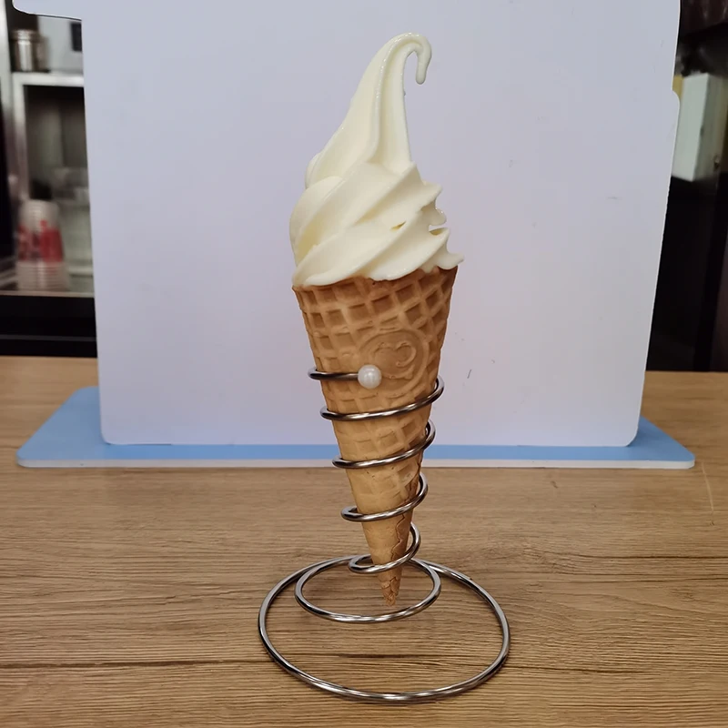 ●1Pc Cone Holder Stand Ice Cream Rack French Fry Waffle Display Roll Cones Metal Basket Hand Fries Serving Steel Stainless Pizza