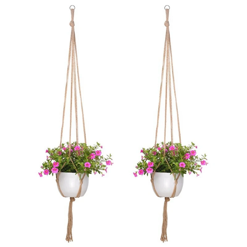 4PCS Jute Rope Plant Holders Plant Flower Pot Hangers Hanging Decor Knotted Lifting Rope Home Garden Supplies