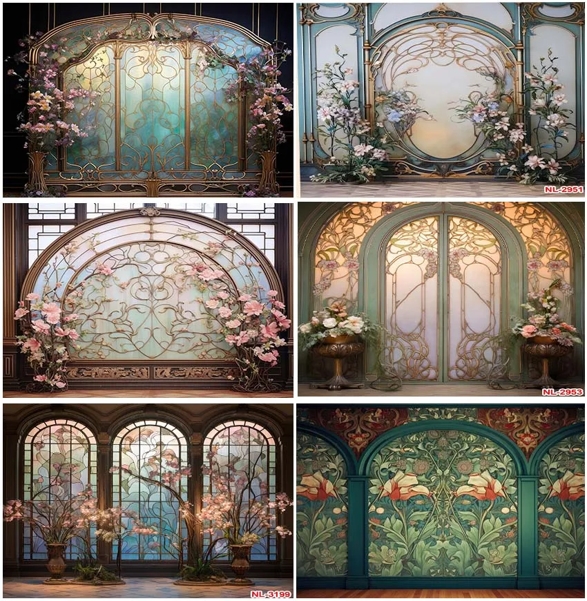 Retro Window Door Maternity Adult Portrait Backdrops Photography Flowers Interior Wall Decoration Wedding Photobooth Background