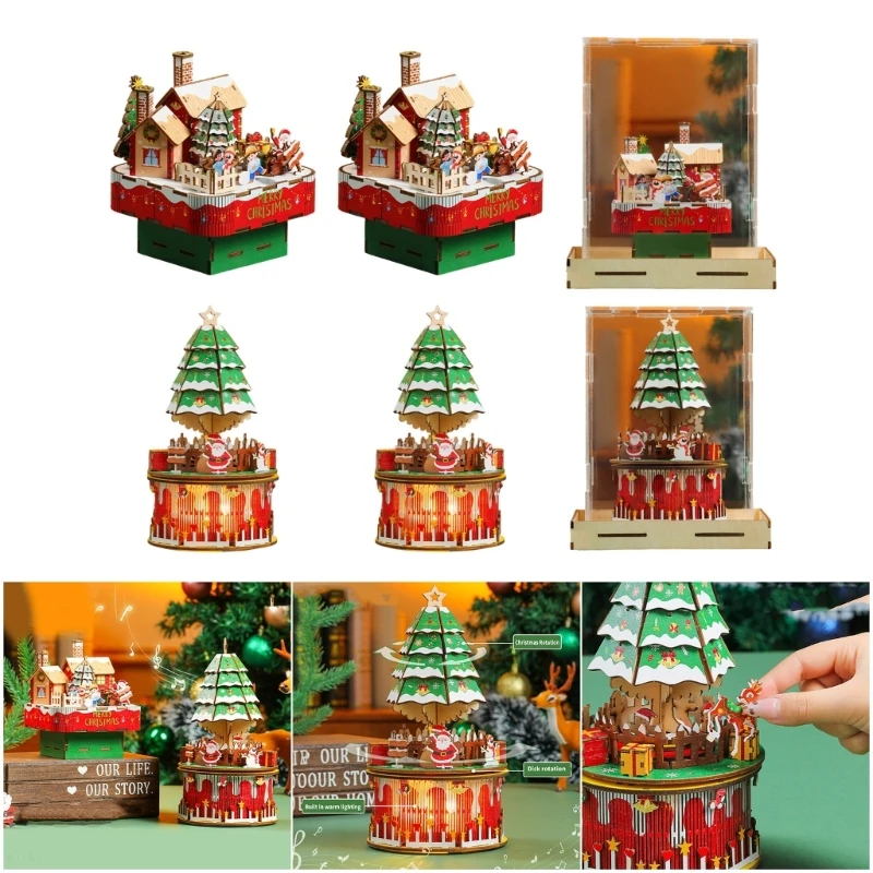 

Праздничная деревянная головоломка, музыкальная шкатулка, аксессуары для строительных блоков, креативный рождественский проект