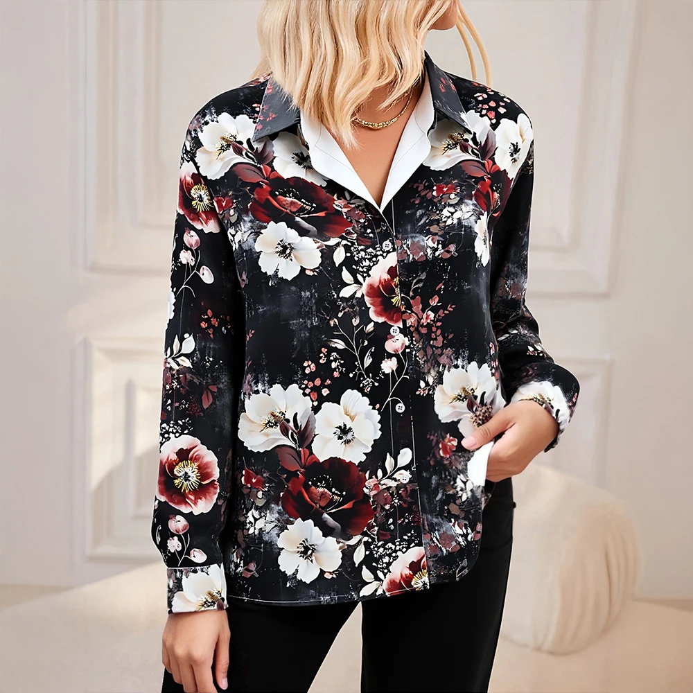 

Mia Muse Women's Shirts Autumn Winter Elegant Daily 2025 Chic Floral Long Sleeve Lapel Casual Shirts