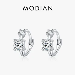 MODIAN 925 Sterling Silver Classic Stackable Tiny Round CZ Hoop Earrings For Women Dazzling Wedding Engagement Fine Jewelry