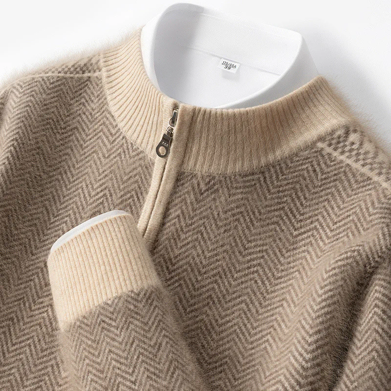 Autumn/Winter New Men's 100% Pure Cashmere Pullover Casual Zipper Knitted Sweater Loose Half High Neck Tops Thick Warm Jumper