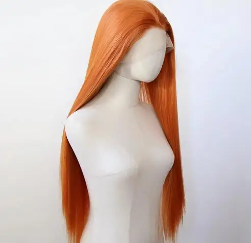 Ginger Orange Wig Synthetic Lace Front Wig Long Yaki Straight Lace Front Synthetic Wig Pre Plucked Heat Resistant Fiber Hair