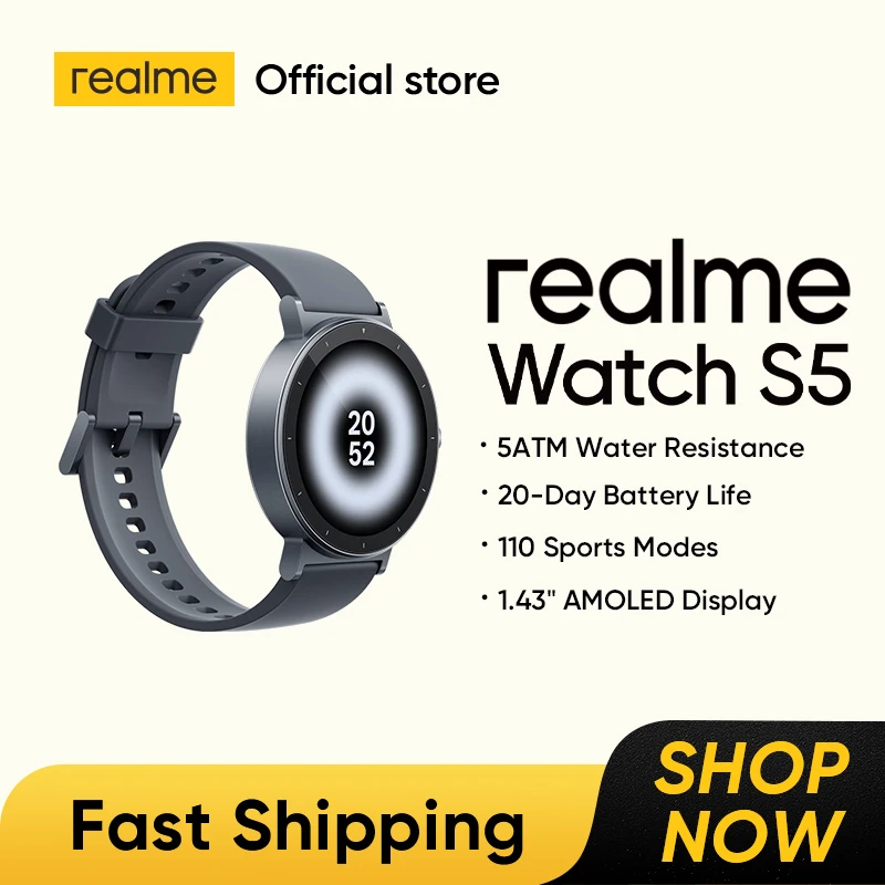 [New Arrival] realme Watch S5 Smart Watch 5ATM Water Resistance 20-Day Battery Life 110 Sports Modes 1.43" AMOLED Display