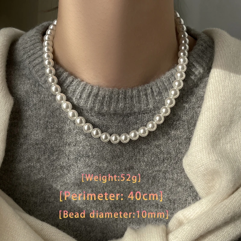 Mädchen-Halskette mit weißer Perle, magnetisch, runde Schnalle, Perlenkette, 2024, neue Schlüsselbeinkette, eleganter Schmuck für Frauen – Detail 4