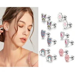 2-6pcs Stainless Steel Colorful Cubic Zirconia Screw Back Earrings,Butterfly Heart Daith Tragus Helix Rook Piercing Jewelry