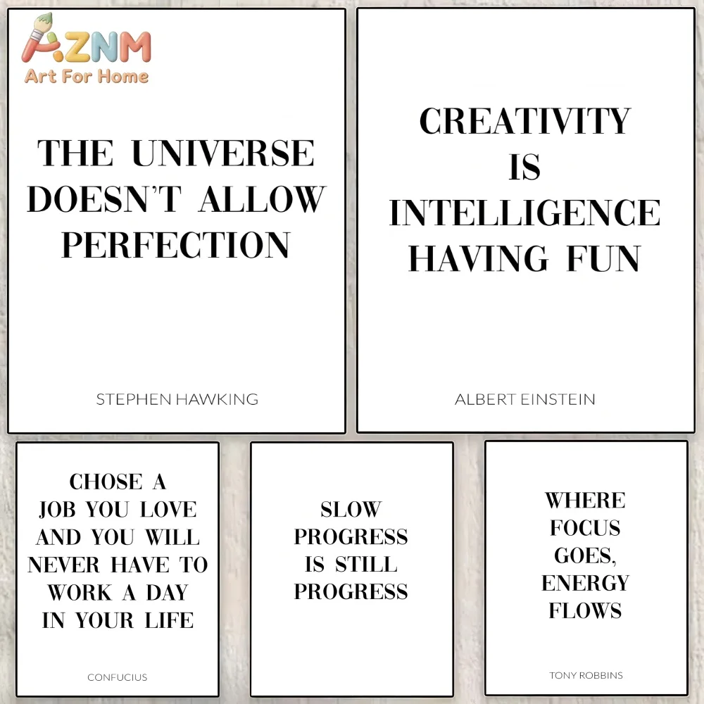 AZNM Famous Inspirational Quote Canvas Wall Art Minimalist Black White Typography Poster Office Study Unframed Decor Print