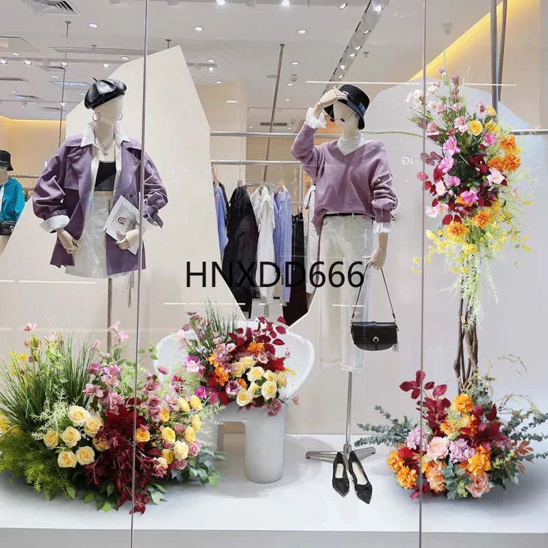 Window decoration scene layout simulation flower art floor flower stand pile of flowers and plants