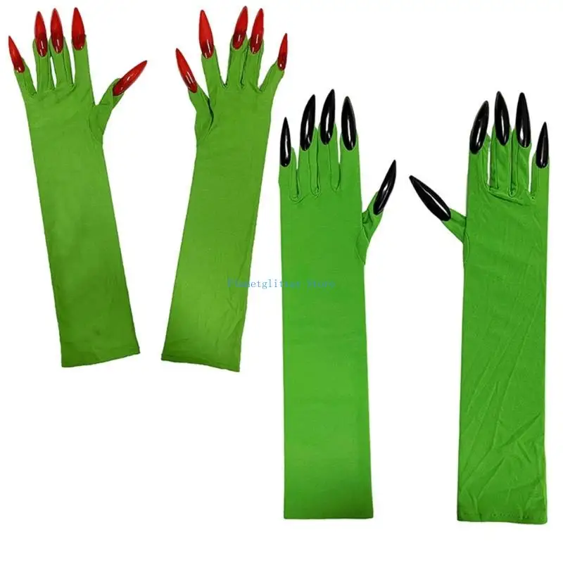 

652B Halloween Cosplay Dark Long Gloves Fingernails for Cosplay Devil Cosume for Halloween Cosplay and Party Props