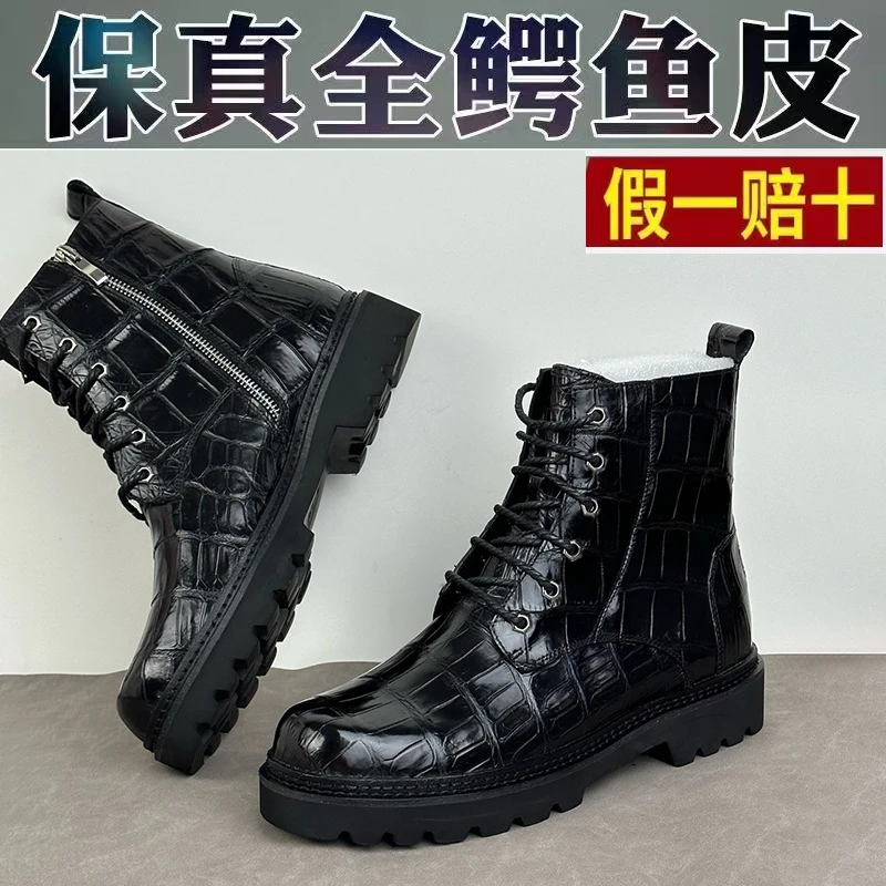 

New Crocodile Autumn Winter High Tops Fashionable Lightweight Workwear Boots Leather Suede Versatile Casual Men‘s Boots Shoes