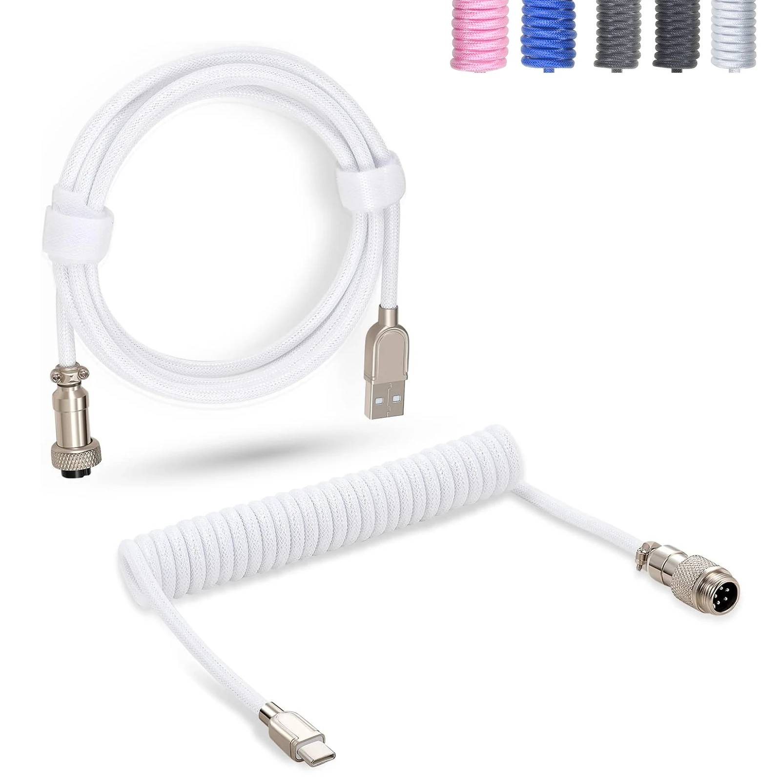 Coiled Keyboard Aviation Cable USB C Spring Wire for Mechanical Gaming Keyboards Detachable Metal Aviator Charging Connector