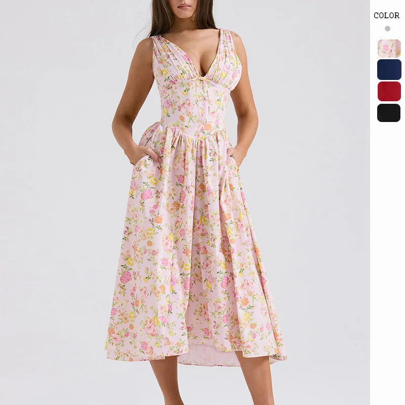 

Женское платье с V-образным вырезом, с принтом