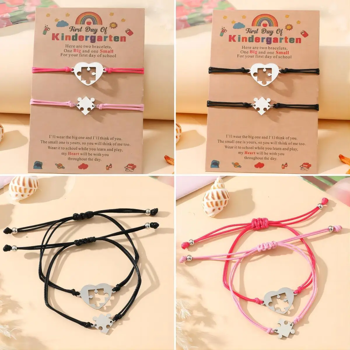 New Back to School Season Bracelet Stainless Steel Heart Puzzle Hand Woven Mother Daughter Parent Child Hand Rope Gift Wholesale