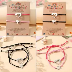 New Back to School Season Bracelet Stainless Steel Heart Puzzle Hand Woven Mother Daughter Parent Child Hand Rope Gift Wholesale