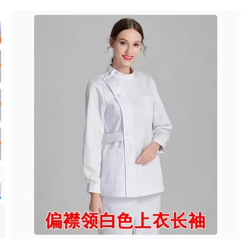 Weiße kurze Scrubs Top Krankenschwester Uniformen Set Laborkittel Arzt Uniform Frauen medizinische Kleidung rosa Schönheitssalon Langarm Kleidung