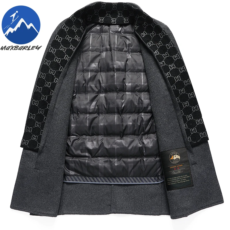 Maxbarley Men Long Down Jacket Lightweight Commute Office Warm Puffer Coat Casual Business Self-cultivation Winter Wool Coat