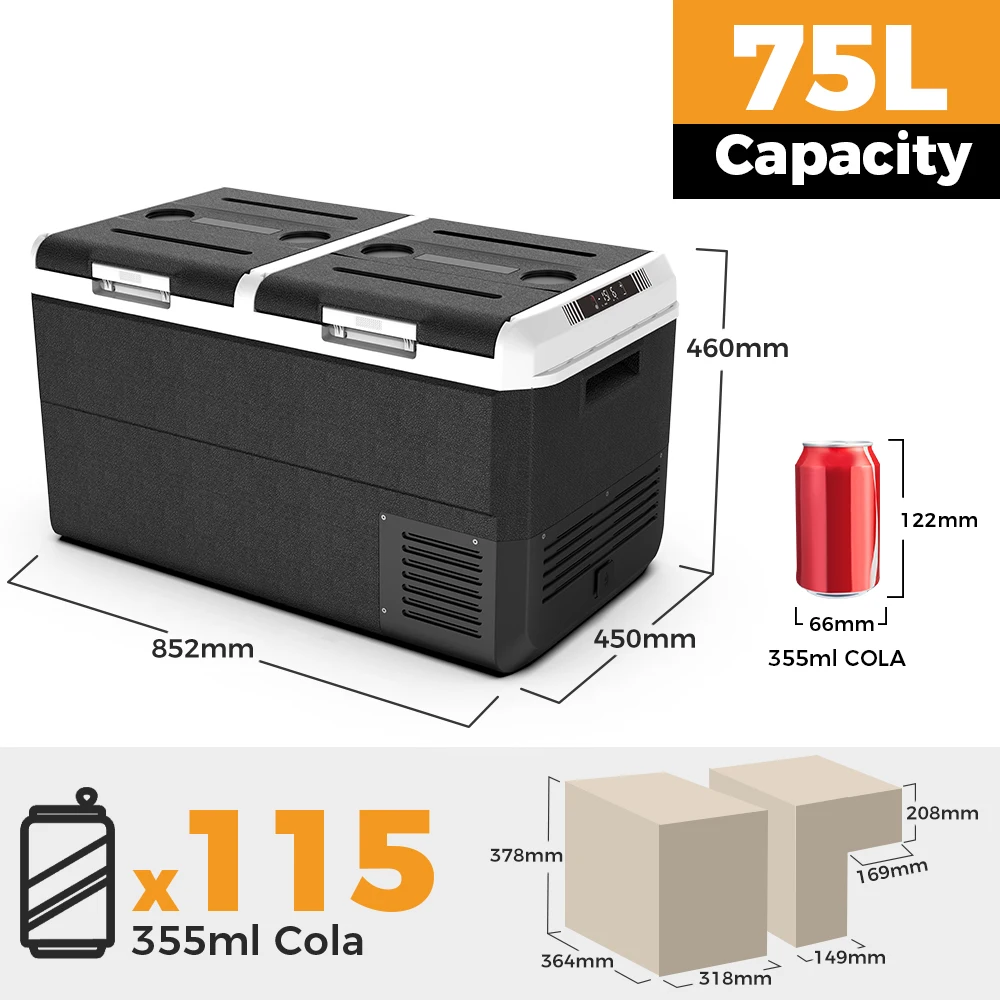 ICECO MCD75 75L Portable Electric Camping Outdoor Fridge AC/DC 12V Dual Zone Compressor Refrigerator For Household RV Use
