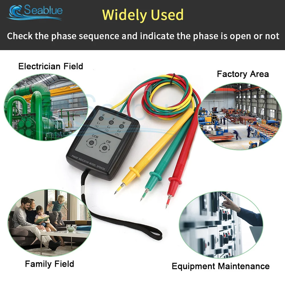 60-600V AC Smart Digital LED Three 3 Phase Rotation With LED Indicator Tester Detector Meter SP8030/SM852B With Portable Pouch