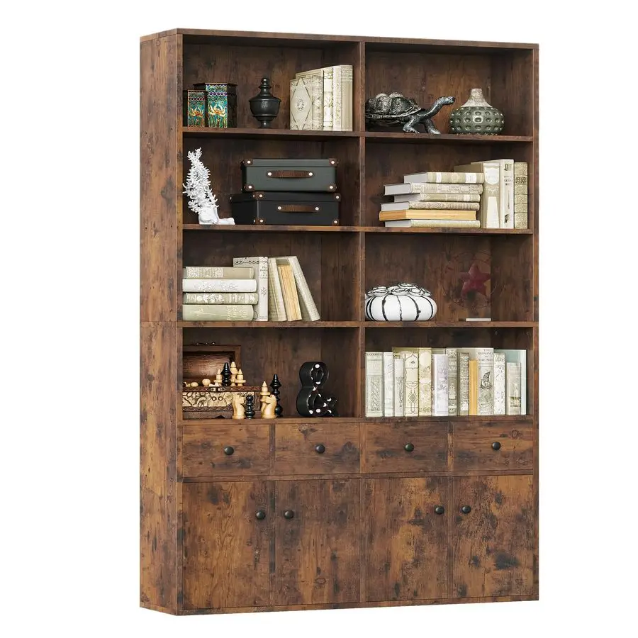 

78.7 Bookcase with 4 Drawers and 4 Doors, 6 Tier Large Bookshelf with Storage, Floor Standing Display Storage Shelv Customizable