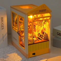 DIY Wooden Bakery Shop Book Nook Shelf Insert Miniature Model Kits With Furniture Bookshelf Bookend for Friends Birthday Gifts