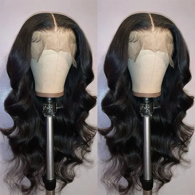 Perruque Lace Front Wig Body Wave sans colle pour femmes noires, cheveux de bébé, longs et doux, pré-épilés, densité 180, 26 po, 03/3