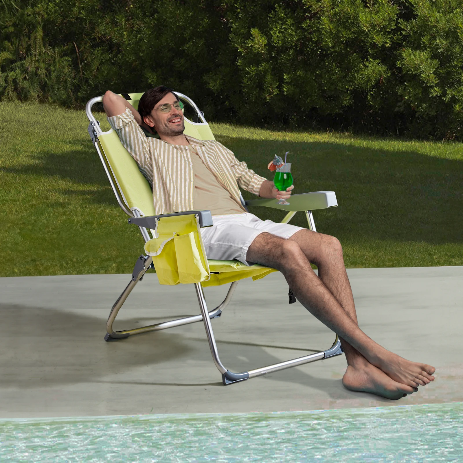 

63*70*99cm Heightened Oxford Cloth Silver White Aluminum Tube Bearing 100kg Beach Chair Yellow