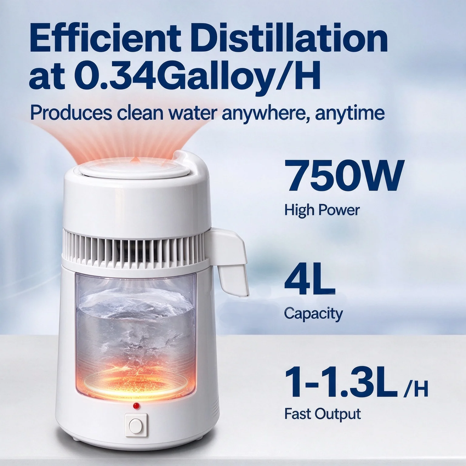 SIHAO 750W 4L Water Distiller Pure Water Maker Food Grade Countertop Distilled Water Purifier with Carafe