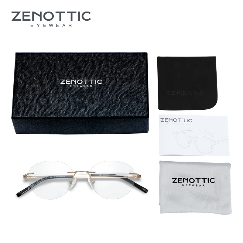 ZENOTTIC Reinem Titan Randlose Brille Rahmen Männer Ultraleicht Square Optische Klare Linse Brillen Myopie Brillen