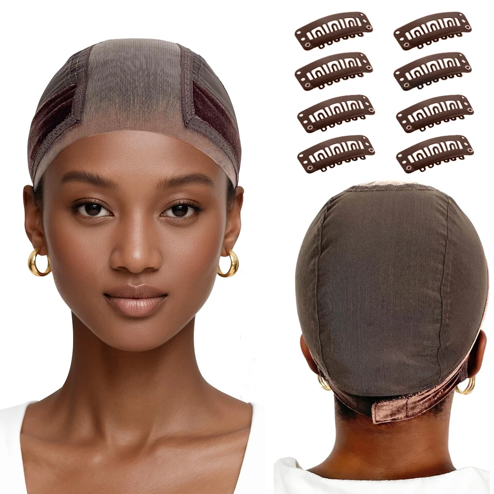 Wig Cap&Clips with Grip Band for Keeping Wigs in Place,More Full Cap-wide Transparent Lace for Lace Front Wigs