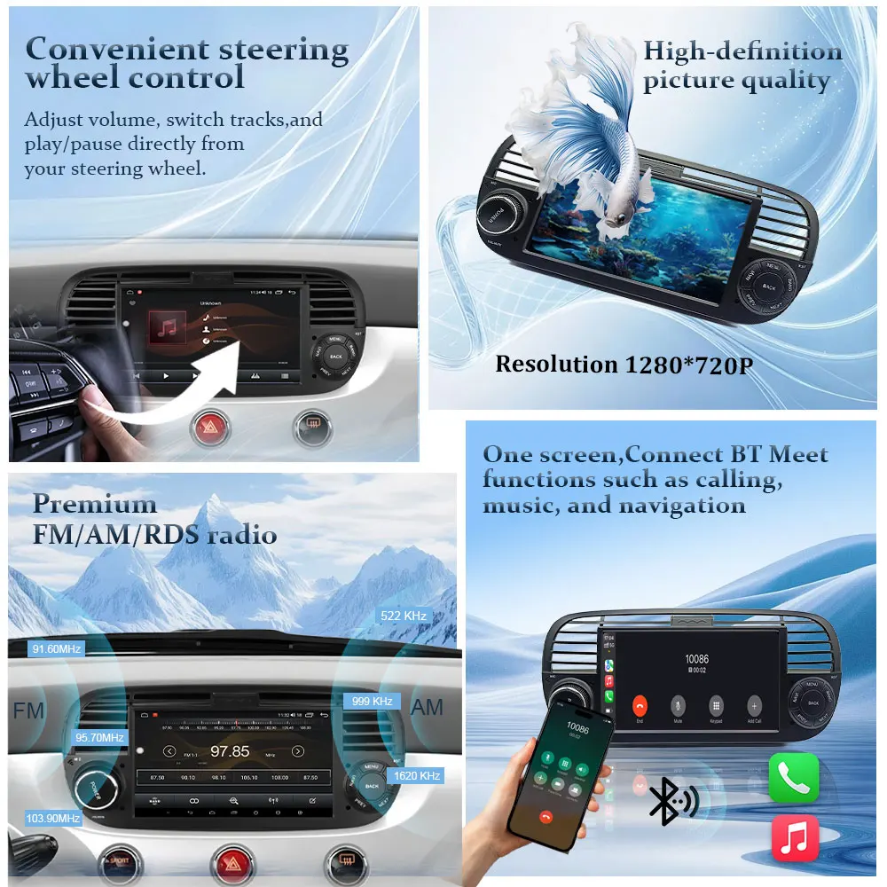 7 "مشغل الوسائط المتعددة شاشة تعمل باللمس لشركة فيات 500 أبارث 2007 - 2015 نظام تحديد المواقع نافي أندرويد 15 اللاسلكية Carplay السيارات راديو السيارة فيديو DSP #6