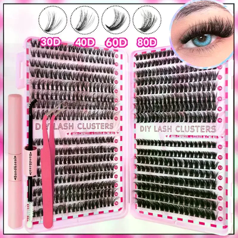 Lash Bond ASend Seal Eyelash Clusters Lasting Double-Ended Fixed Eyelash Glue Remover Tweezers Kit Eyelash Curler Brush Kit Tool