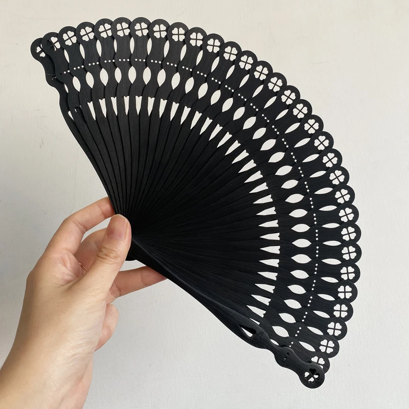 Hollow Out All Bamboo Heart-shaped Clover Fan with Chinese Style That Can Be Paired with Hanfu Qipao Decoration