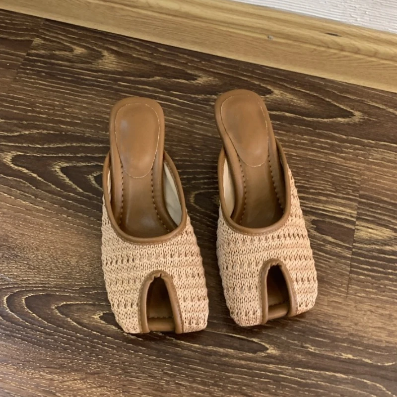 

Designer Brand Women Slingback Slipper Summer 2025 Mules High Heels Sandals Fish-mouth Women's Shoes Square-toe Slides Flip Flop