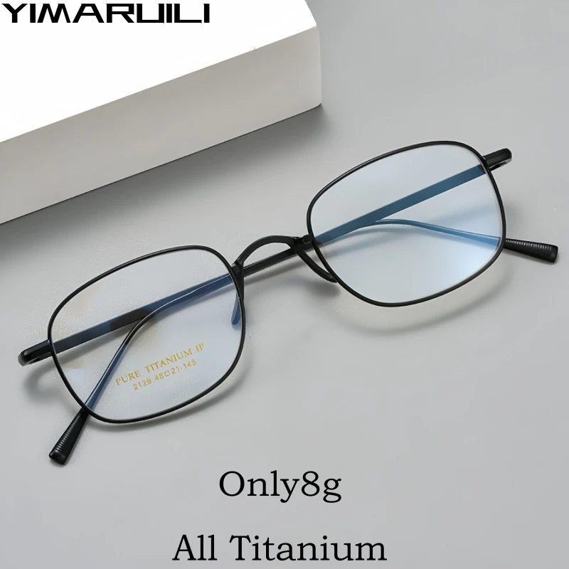 

YIMARUILI Ultra-light All-titanium Luxury Men's Glasses Frame Retro Oval Small Face Optical Prescription Eyeglasses Women 2129T