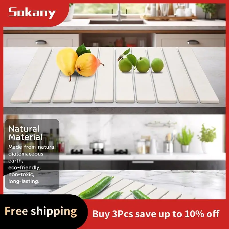 

A59E-Dish Drying Mat Quick Dry Foldable Mat For Kitchen Counter, Eco-Friendly Absorbent Diatomaceous Earth Mat