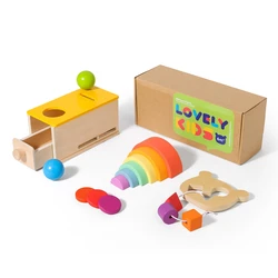 Montessori Wooden Toys Baby Colorful Wooden Throwing Coin Drawer Box Drum Training Kids Sensory Early Education Toys Baby Gifts