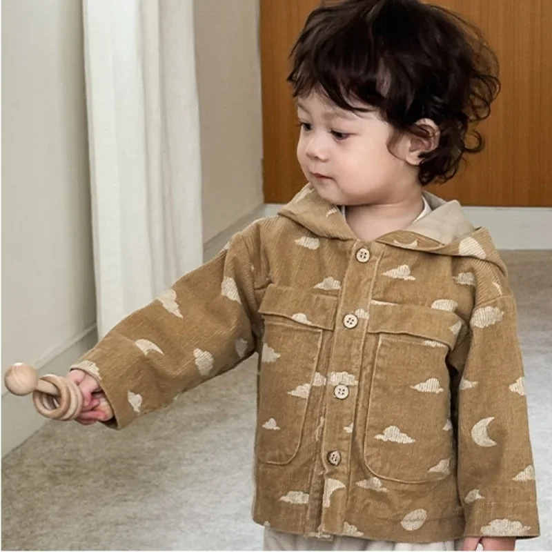 

Kids Fashion Hooded Jacket Boys Girls 1-8Y Whale/Cloud Moon Printed Coat Korean Style Toddler Outerwear