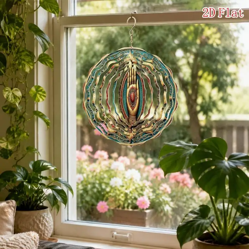 2D Flat Metal Rotating Wind Chime with a Fatima Pattern, Suitable for Outdoor Gardens And Patios Decoration