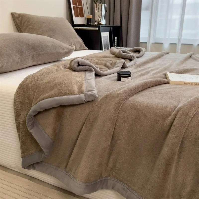 

Solid Color Double Layer Warm Plush Blanket Autumn Winter Thick Warm Sofa Bed Blanket Single Double Size Bed Sheet