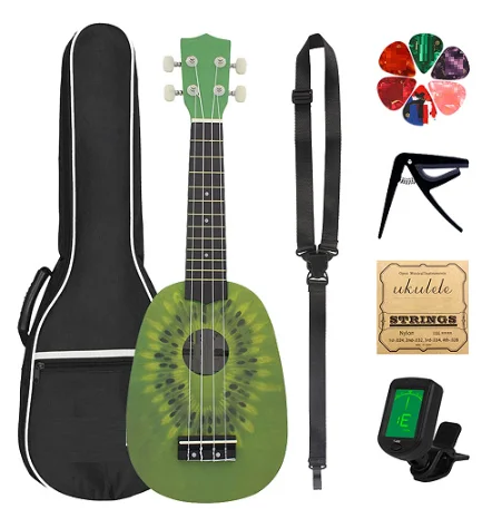 21 Inch Hawaiian Small Guitar Toy Instrument Fresh Style Princess Fruit Print Fashionable Ukulele Kids Girls