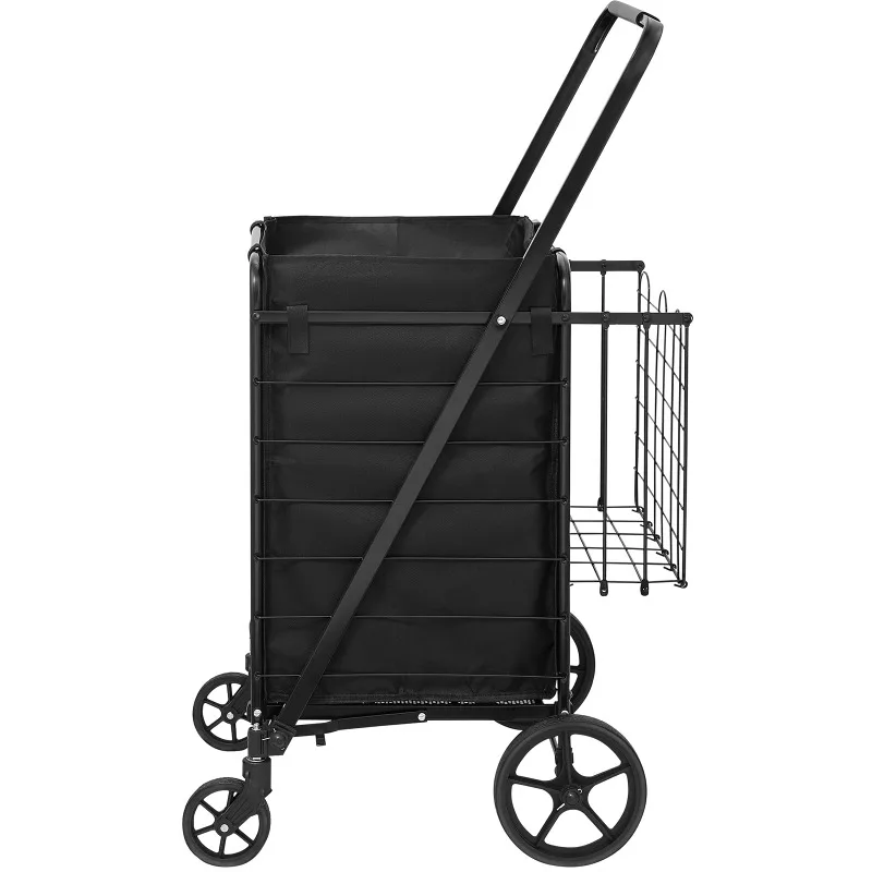 

Folding Shopping Cart Rolling Grocery Cart 330lbs/Dynamic load 186 lbs with Water Resistant Removable Baskets Heavy