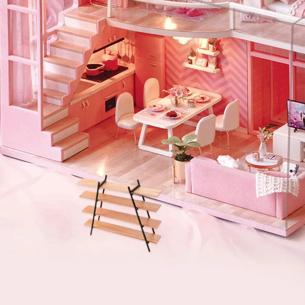 

Irregular 4 Tier Creative Bookshelf Mini Furniture Dollhouse Storage Rack Wood Shelf for Miniature Display Shelf Accessories