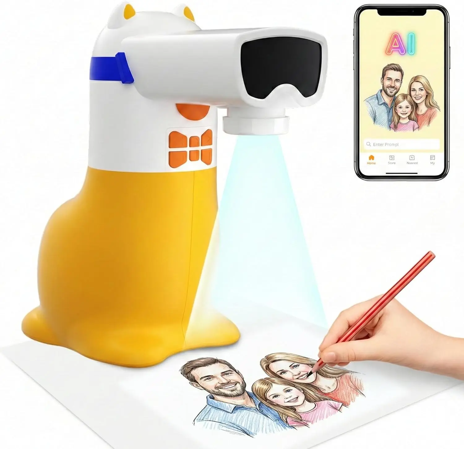 

AI Drawing Projector for Kids, Smart Art Tracing Machine with Voice Learning & Photo-to-Sketch, STEM Educational Toy for Boys